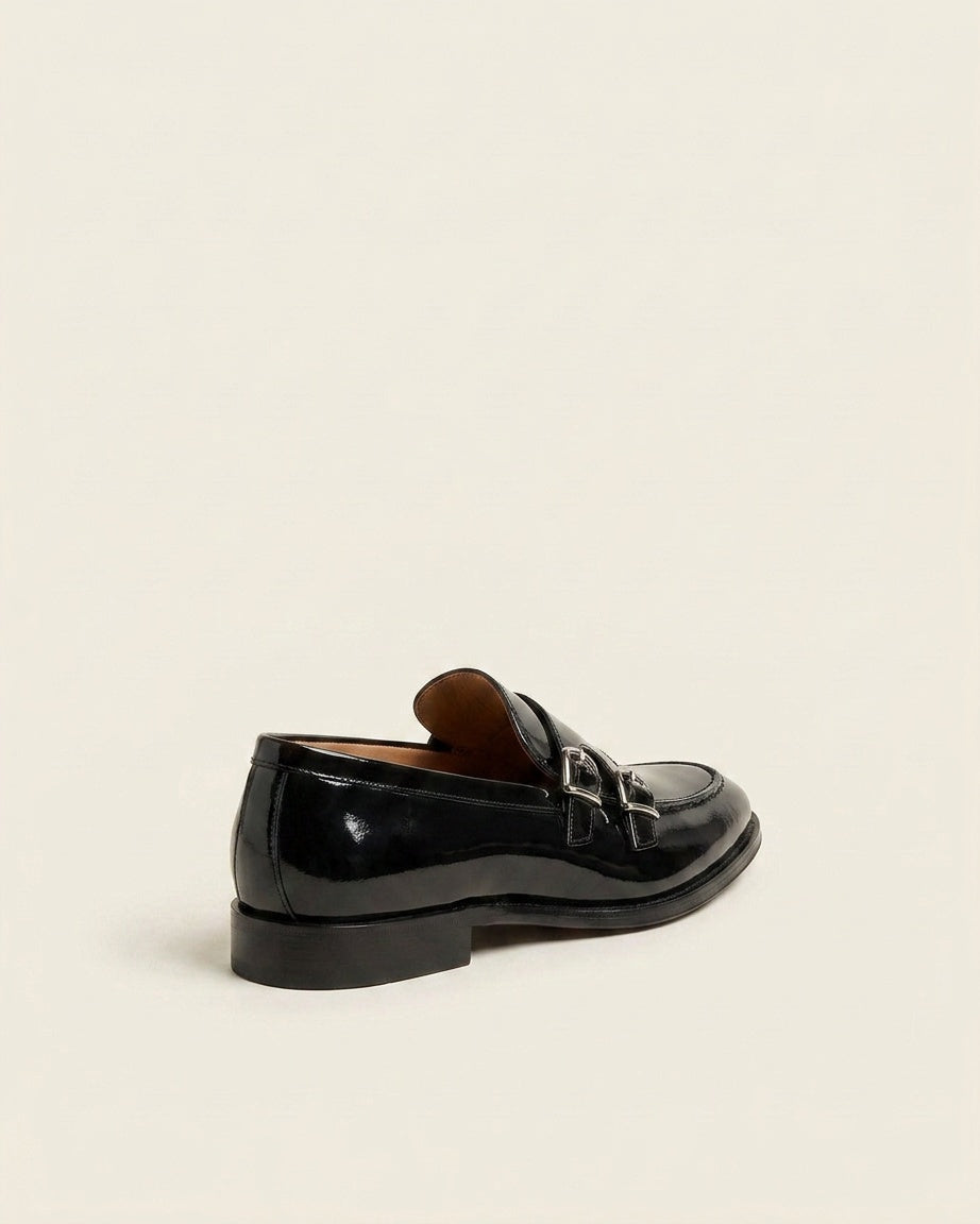 Black Patent Leather Double Monk Strap Loafers