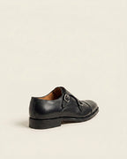 Black Leather Double Monk Strap Shoes
