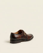 Brown Burnished Leather Single Monk Strap Shoes – Classic Buckle Formal Shoes