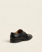 Black Croc-Texture Double Monk Strap Dress Shoes – Premium Leather Formal Shoes