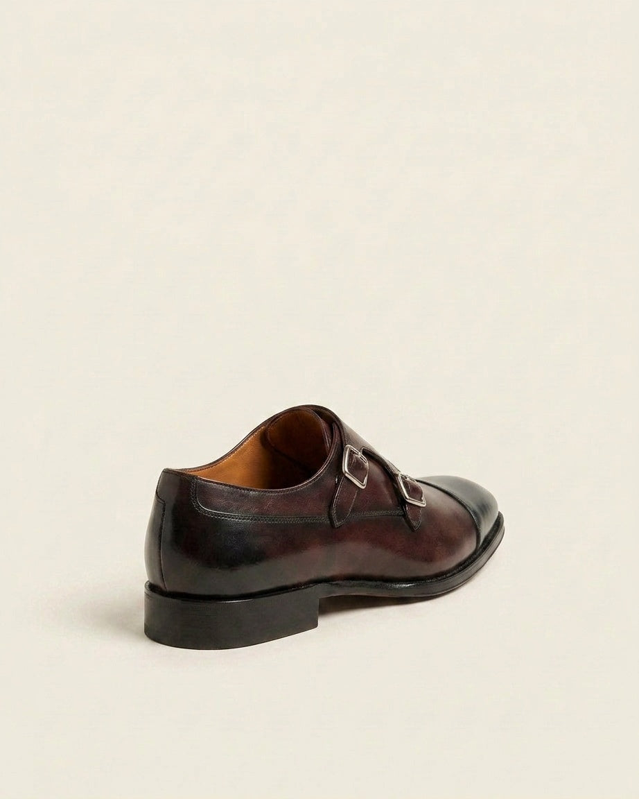 Burgundy Double Monk Strap Leather Shoes – Premium Formal Dress Shoes