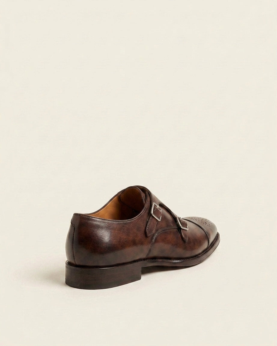 Brown Double Monk Strap Brogue Leather Shoes – Premium Formal Dress Shoes
