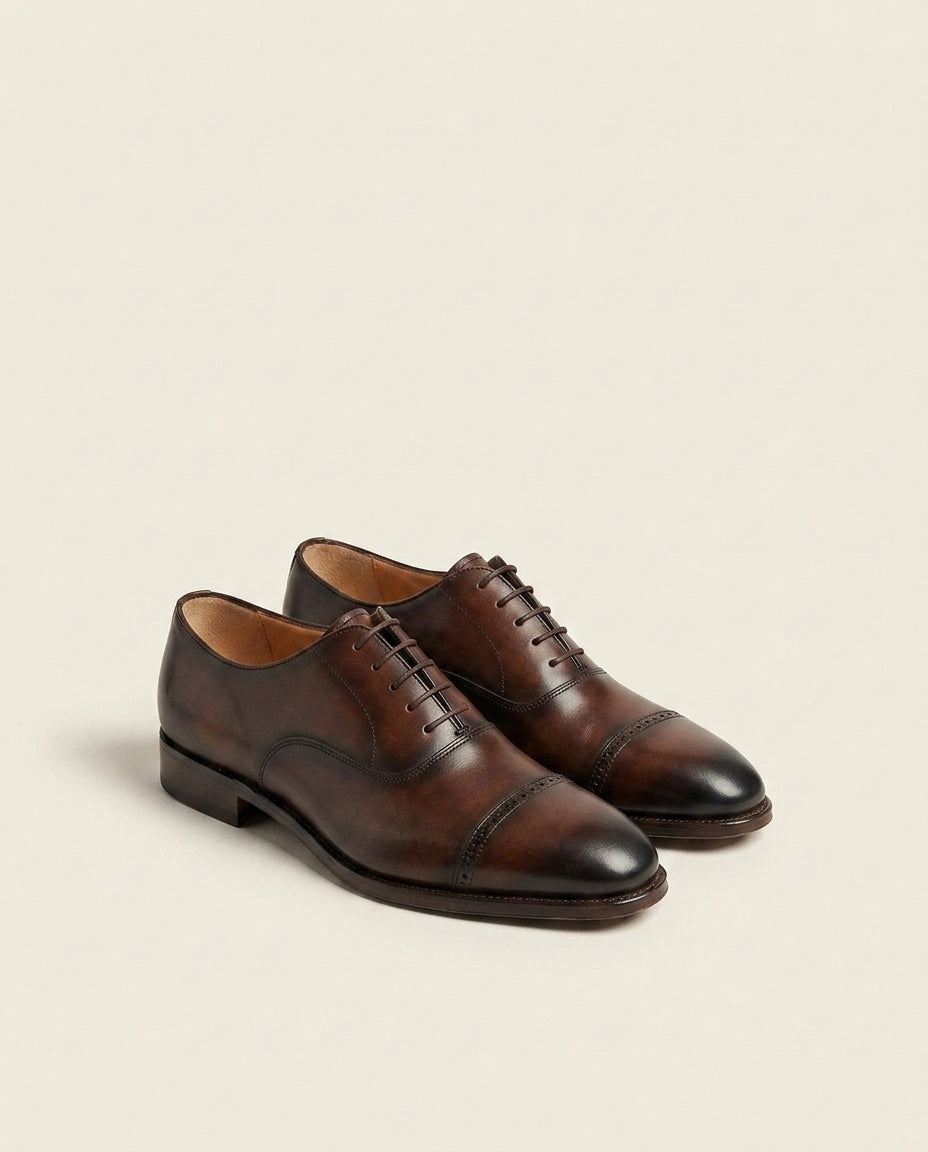 Grandeur Executive Brown Cap Toe Oxford – Hand-Finished Leather Dress Shoes