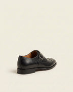 Men’s Black Single Monk Strap Leather Shoes – Elegant Brogue Cap Toe Formal Shoes