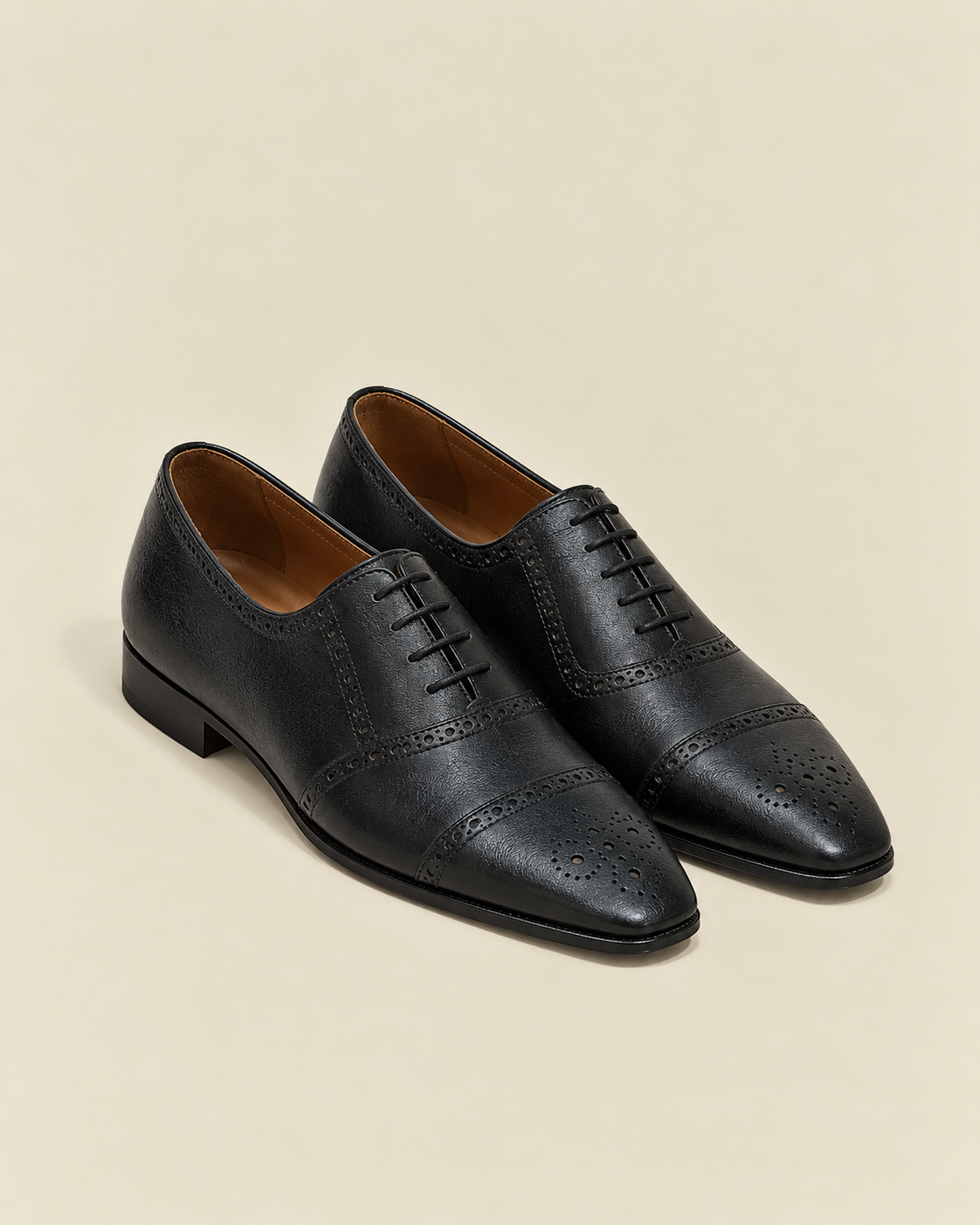 Men’s Black Leather Brogue Oxford Shoes – Cap Toe Formal Dress Shoes | Grandeur Man