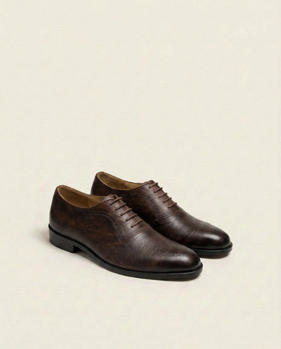 Brown Leather Oxford Brogue Shoes – Classic Lace-Up Formal Shoes