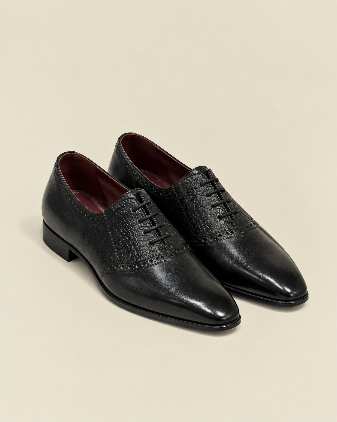 Men’s Black Leather Brogue Derby Shoes – Wingtip Lace-Up Dress Shoes | Grandeur Man