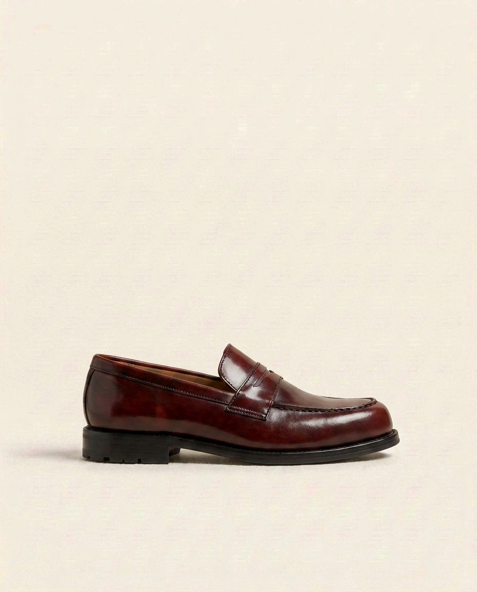Grandeur Classic Burgundy Leather Penny Loafers
