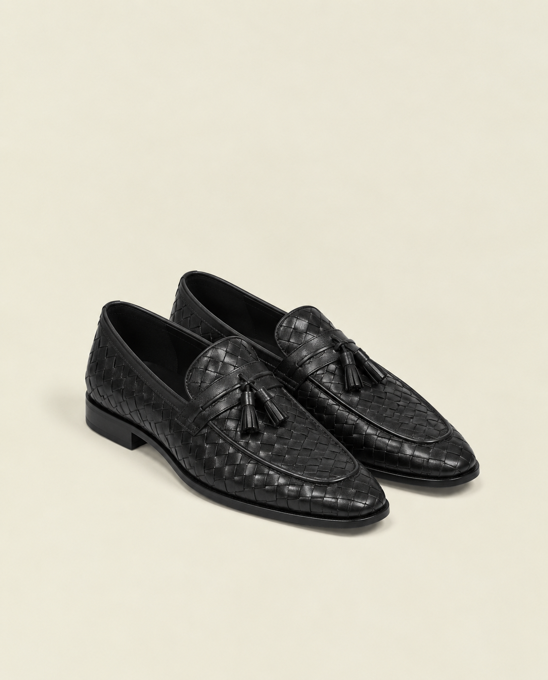 Men's Black Woven Tassel Loafers – Premium Slip-On Formal Dress Shoes
