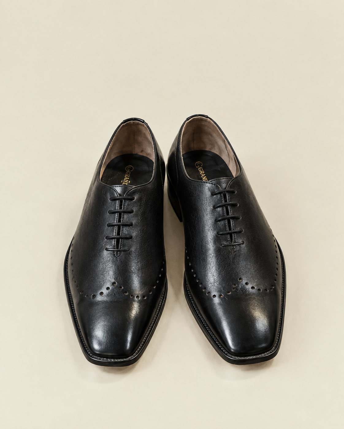 Men’s Black Leather Wingtip Oxford Shoes – Brogue Cap Toe Formal Dress Shoes | Grandeur Man