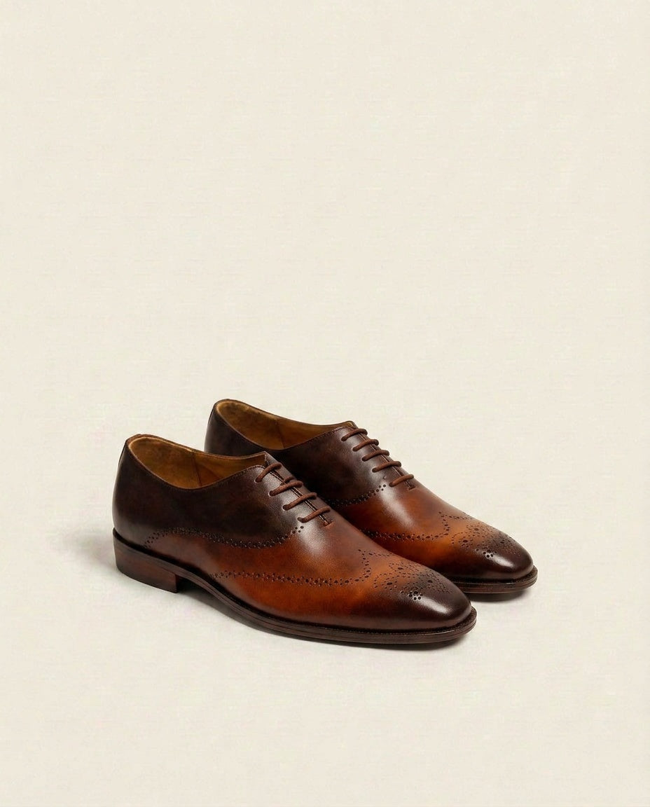 Men’s Brown Full Brogue Wingtip Oxford Shoes – Hand-Finished Leather Dress Shoes