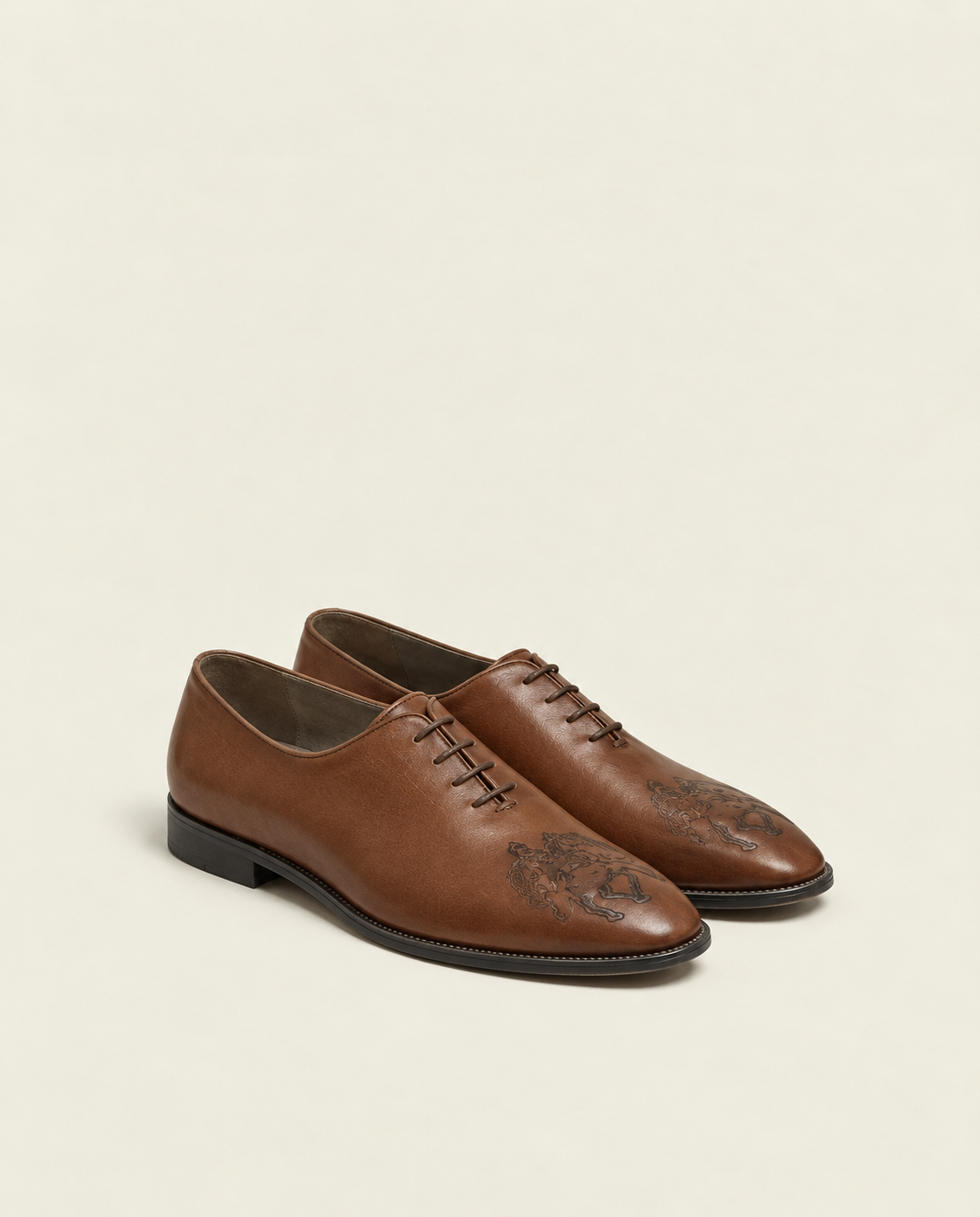Men’s Tan Embroidered Leather Lace-Up Shoes | Grandeur Man