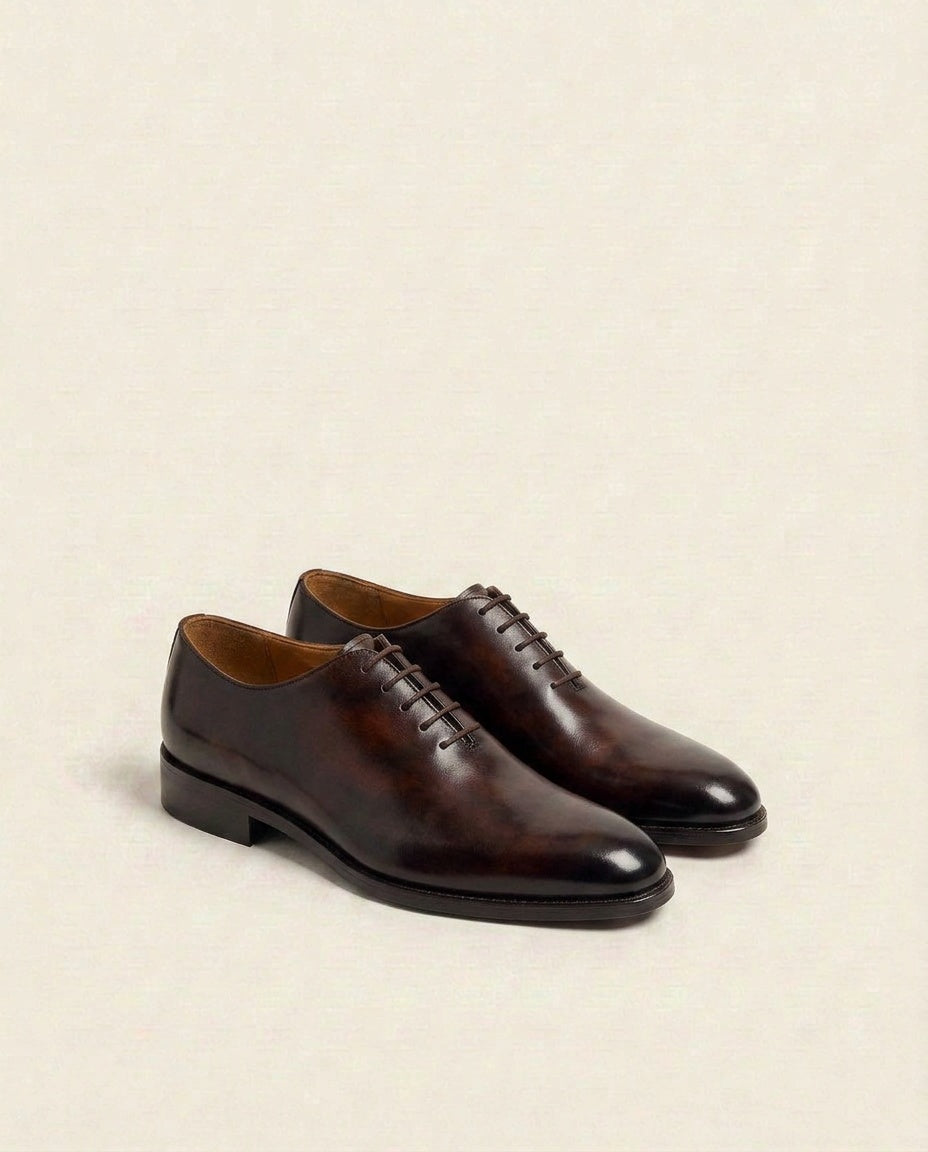 Wholecut Oxford Dark Brown Patina Leather