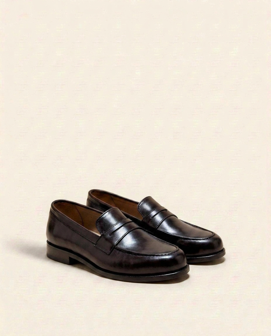 Grandeur Classic Dark Brown Leather Penny Loafers