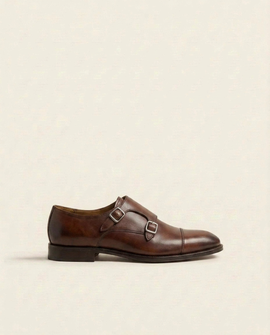 Brown Double Monk Strap Shoes for Men – Premium Leather Formal Footwear