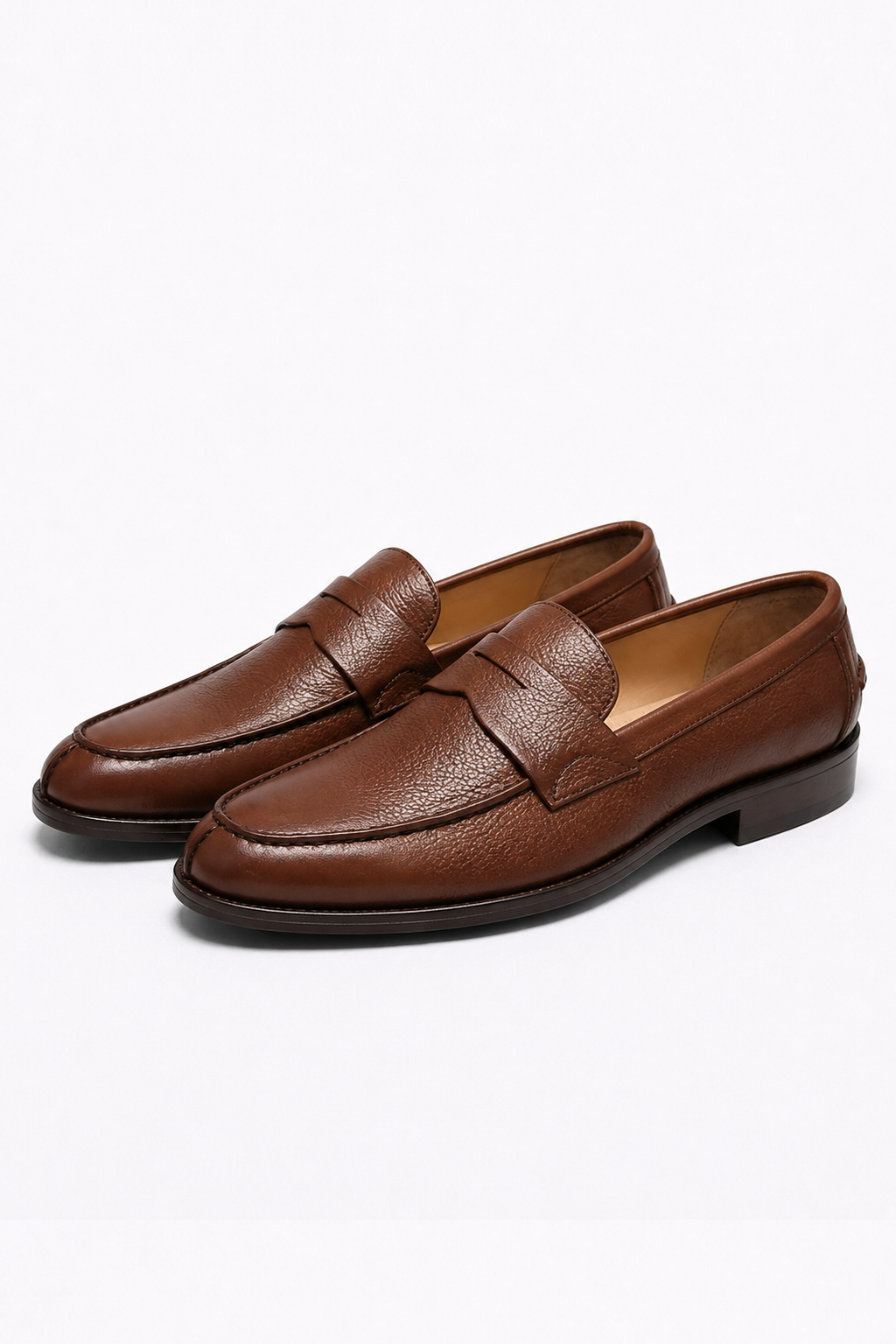 Grandeur Man Brown Pebble Leather Penny Loafers