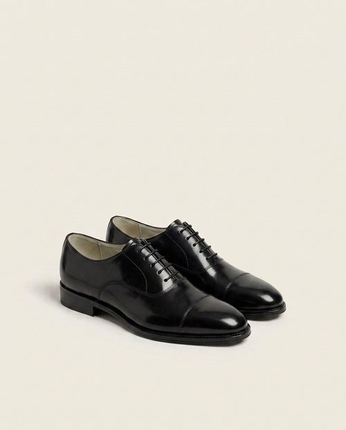 Black Calf Leather Cap-Toe Oxford Shoes – Formal Lace-Up Shoes