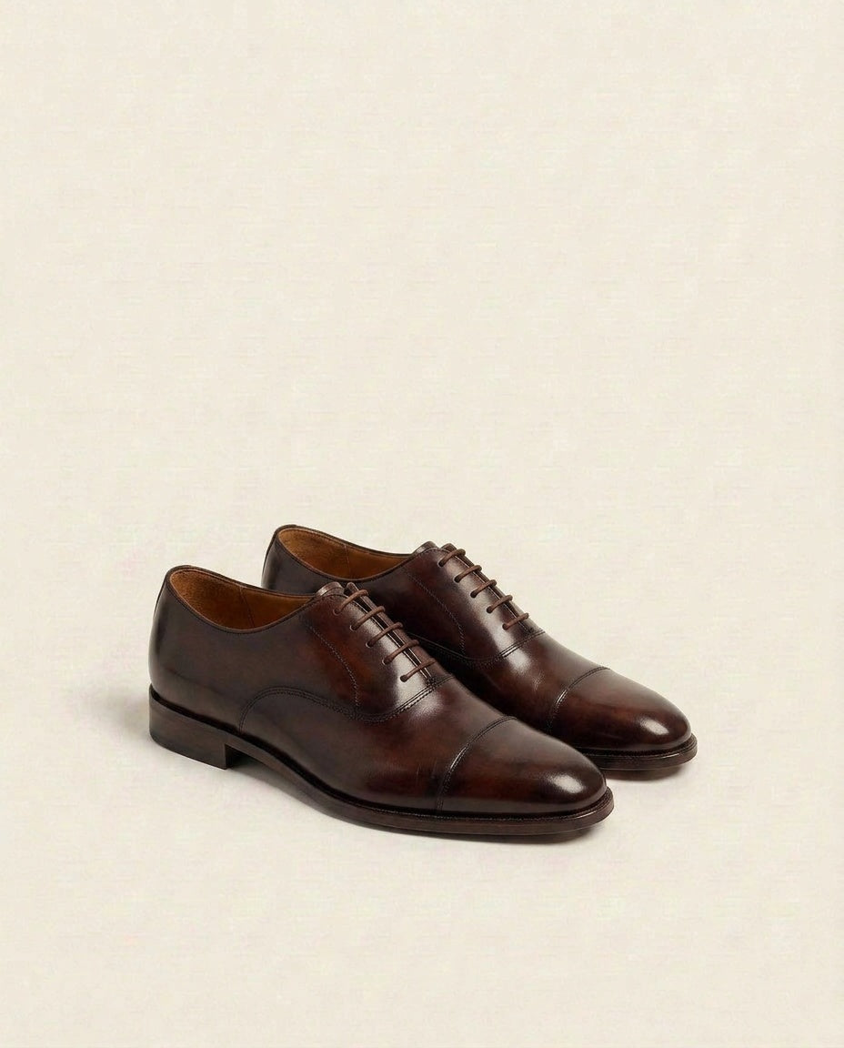 Men’s Dark Brown Cap-Toe Oxford Shoes – Classic Business Dress Shoes