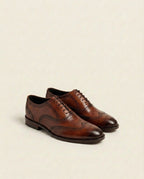 Men’s Burnished Brown Wingtip Brogue Oxford Shoes – Genuine Leather Formal Dress Lace-Up Shoes
