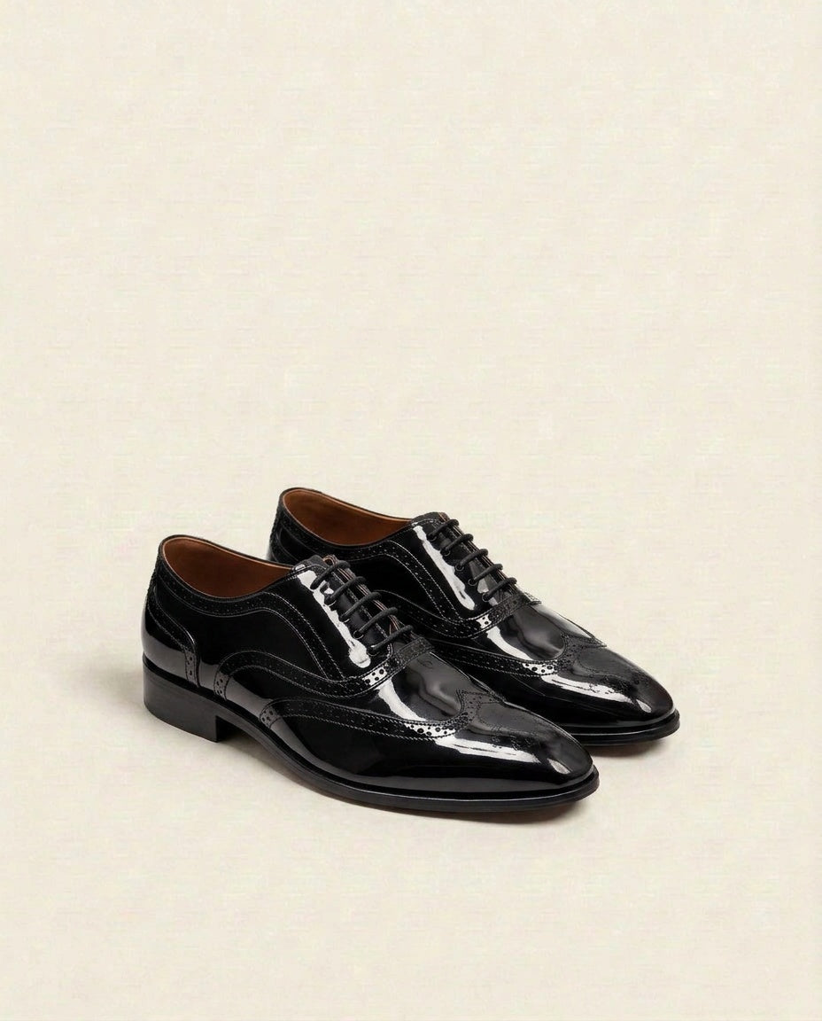 Men’s Patent Wingtip Oxford Shoes – Patent Brogue Formal Footwear