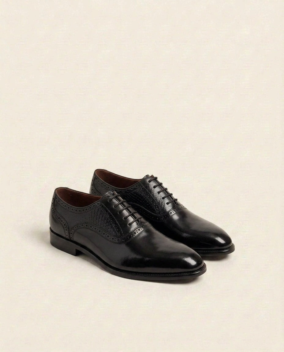 Men’s Leather Oxford Shoes with Textured Detail – Premium Formal Lace-Ups