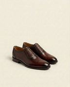 Men’s Brown Textured Panel Oxford Shoes – Leather Lace-Up Formal Dress Shoes