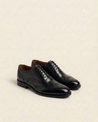 Premium Black Leather Brogue Oxford Shoes with Tan Interior – Classic Formal Dress Shoes for Men