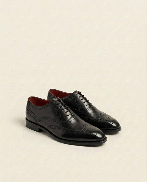 Black Leather Brogue Oxford Shoes with Red Interior – Stylish Formal Dress Shoes for Men