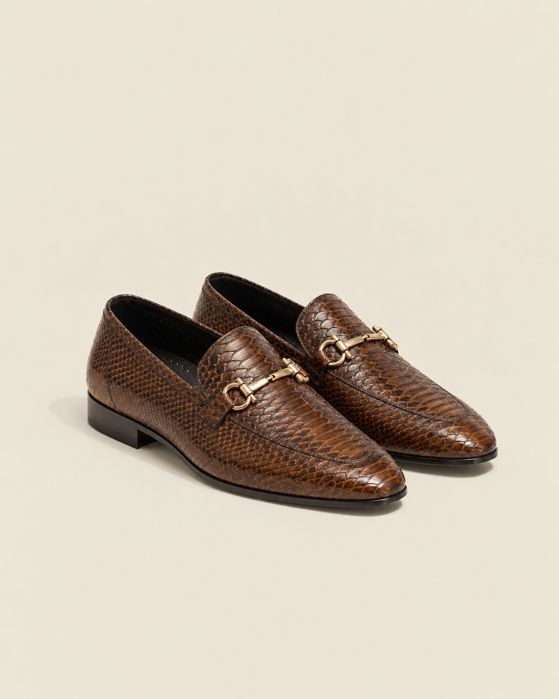 Grandeur Man Brown Croc Leather Bit Loafers