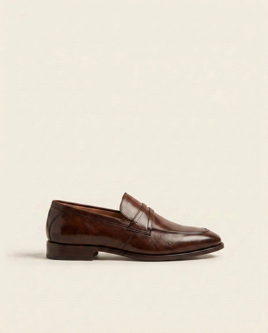 Men’s Dark Brown Venetian Loafers – Minimalist Slip-On Leather Dress Shoes