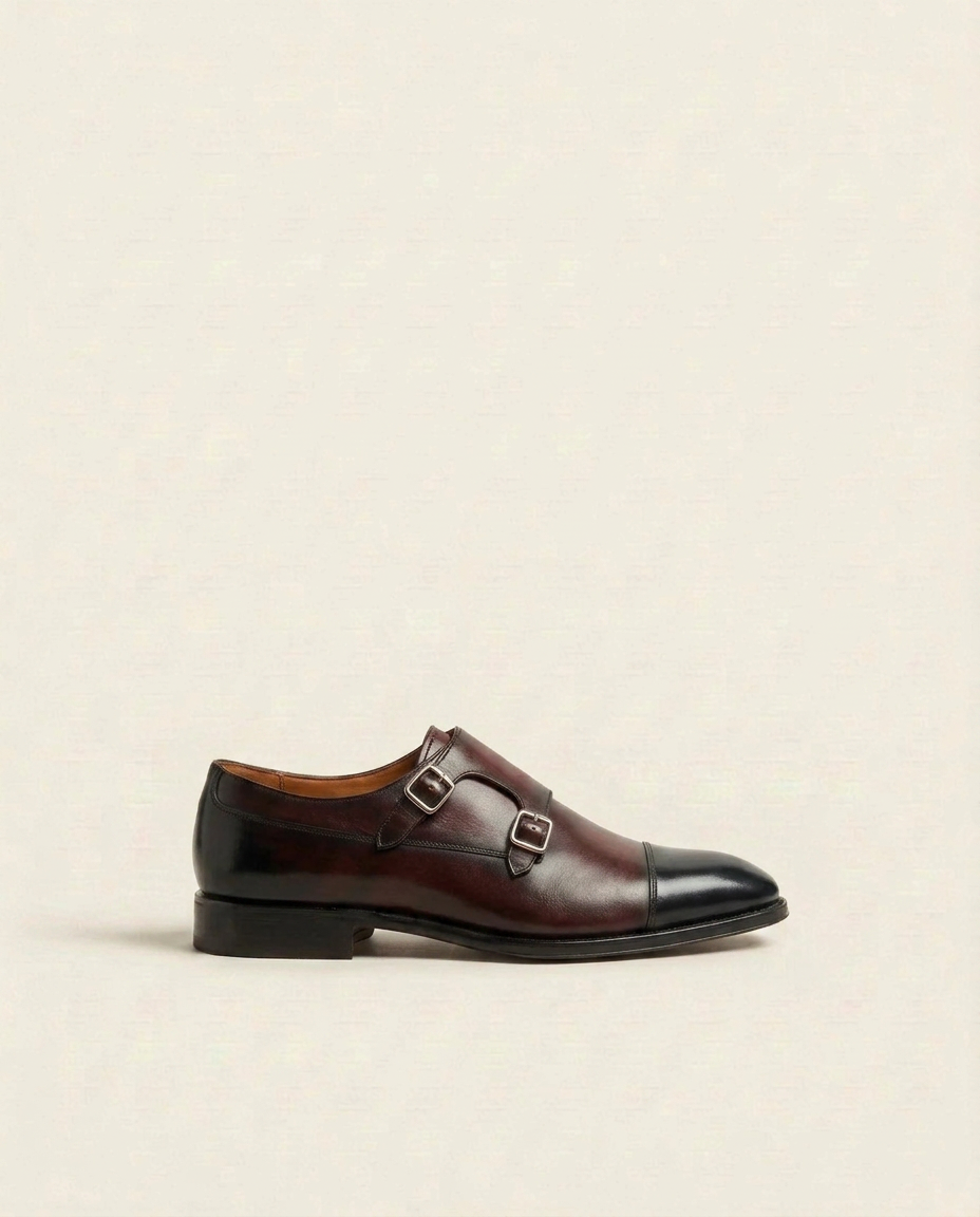 Burgundy Double Monk Strap Leather Shoes – Premium Formal Dress Shoes