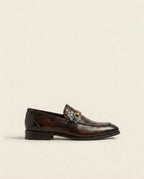 Brown Croc-Textured Leather Horsebit Loafers