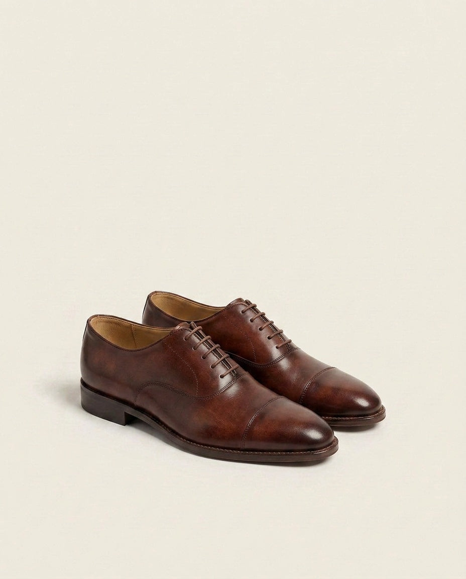 Brown Leather Cap-Toe Oxford Shoes