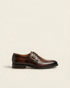 Brown Burnished Leather Single Monk Strap Shoes – Classic Buckle Formal Shoes