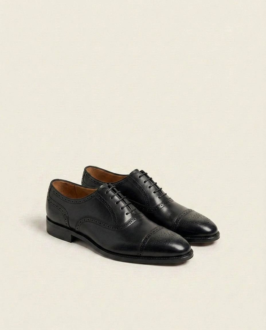 Premium Black Cap-Toe Oxford Dress Shoes