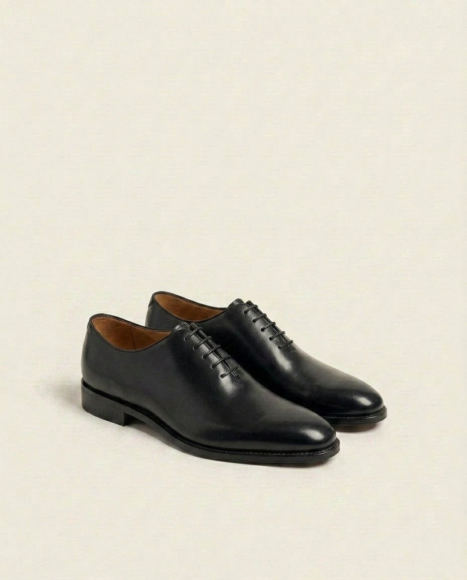 Black Plain Toe Oxford Shoes – Classic Formal Lace-Up Leather Shoes
