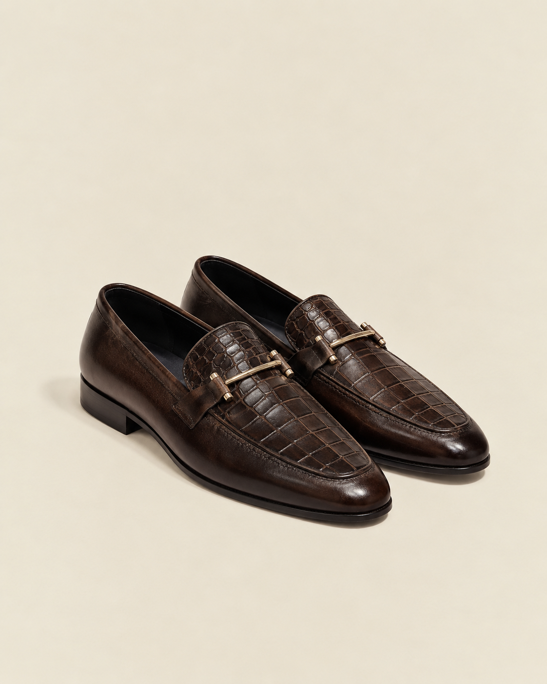 Men’s Brown Leather Crocodile Horsebit Loafers – Luxury Slip-On Dress Shoes