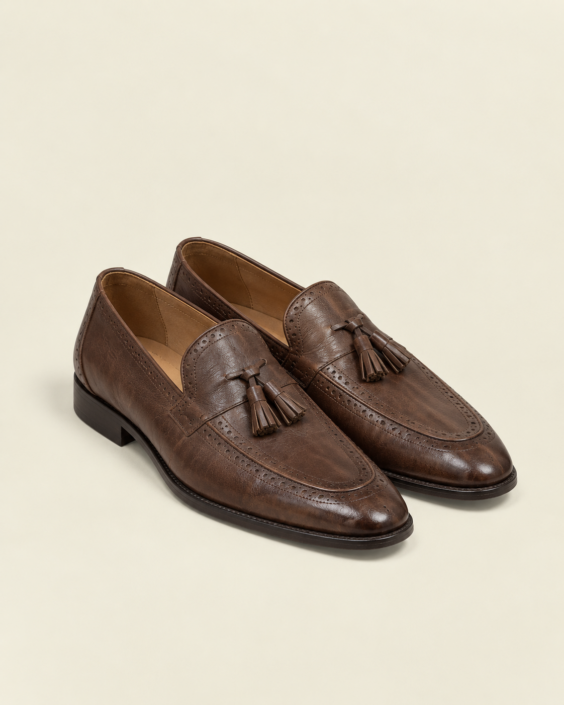 Men's Brown Brogue Tassel Loafers – Classic Wingtip Formal Slip-On Shoes