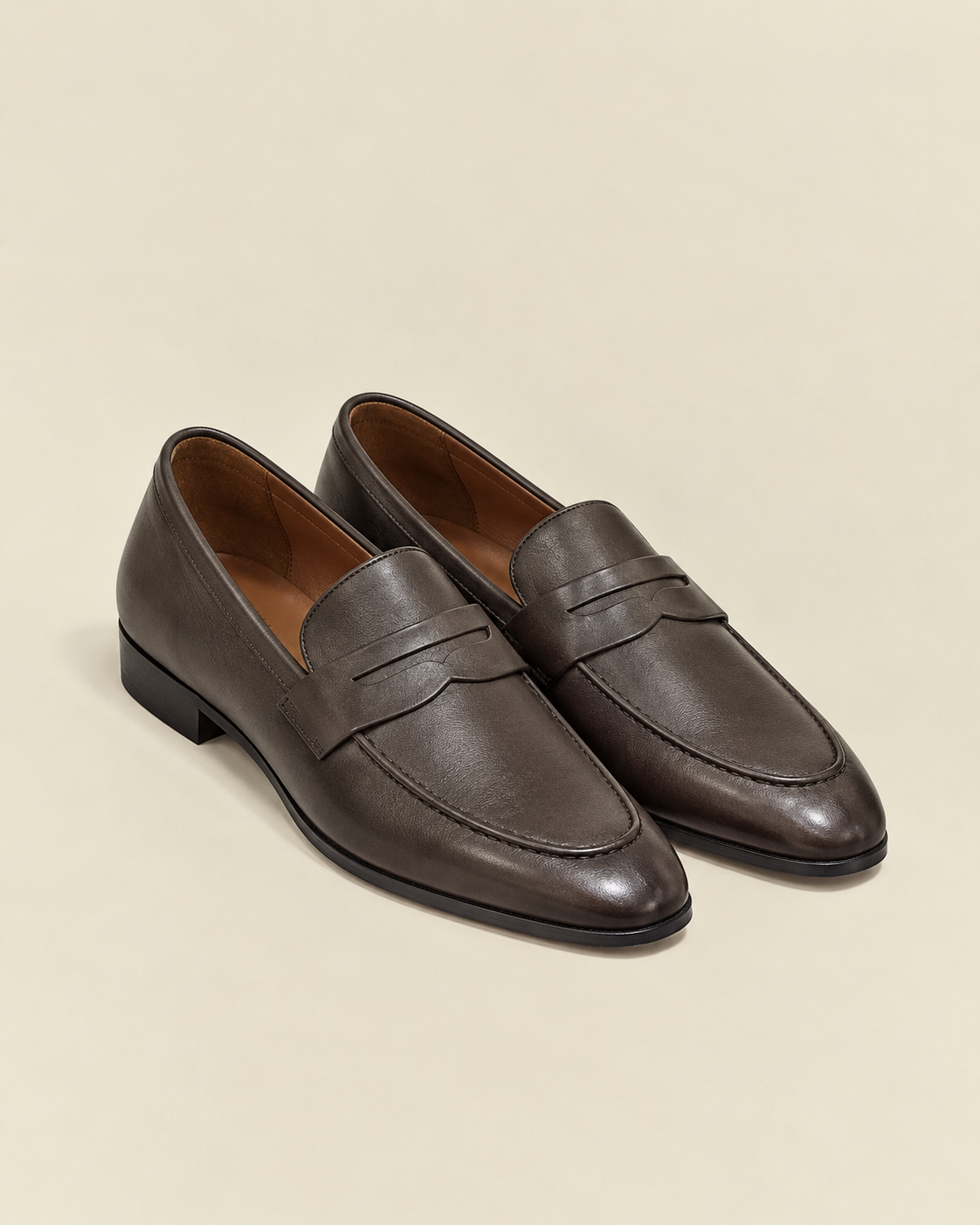 Men’s Brown Leather Penny Loafers – Classic Slip-On Dress Shoes | Grandeur Man