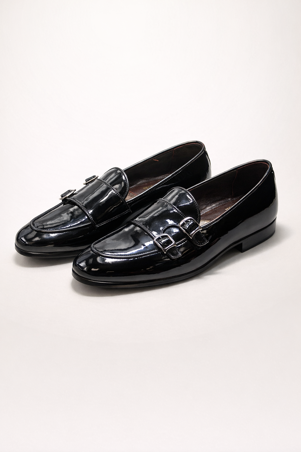 Black Patent Leather Double Monk Strap Loafers