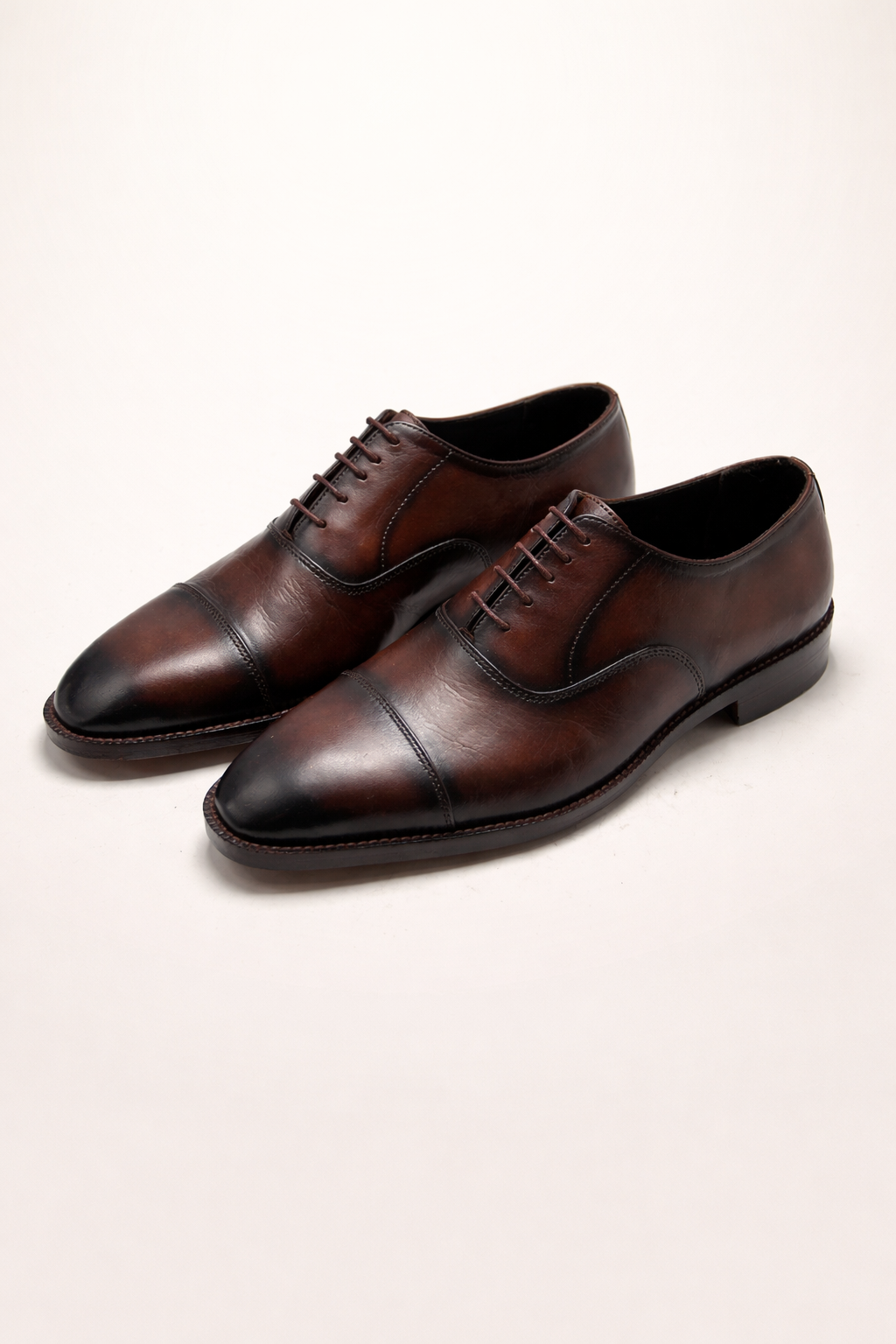 Dark Brown Leather Cap-Toe Oxford Shoes