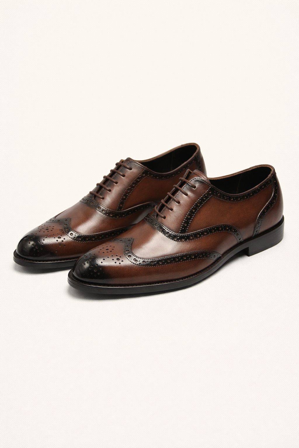 Brown Wingtip Brogue Oxford Shoes – Burnished Leather Formal Lace-Ups
