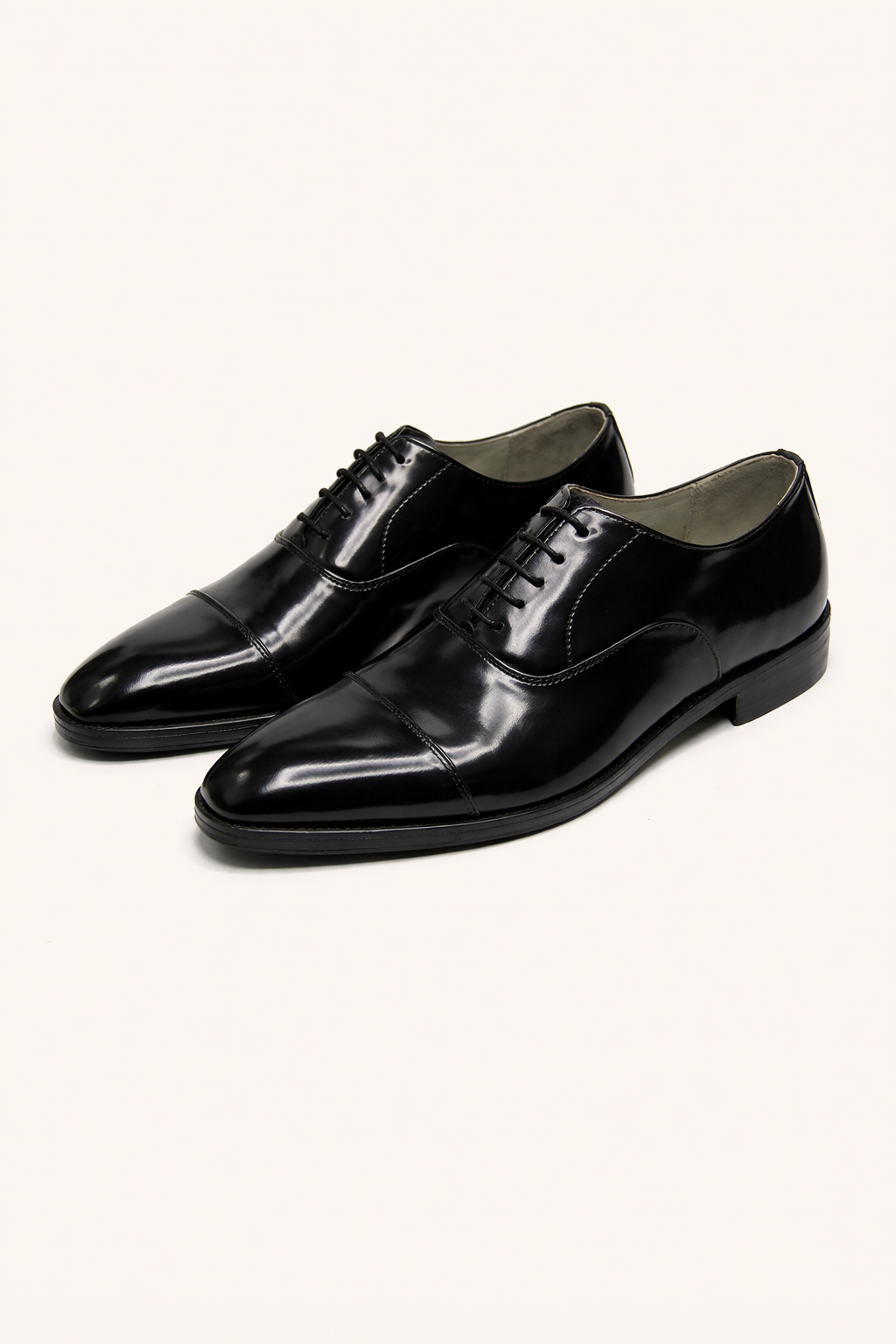 Black Leather Cap-Toe Oxford Shoes – High Shine Formal Lace-Up Shoes