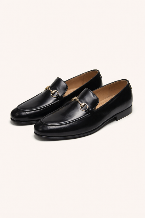Black Leather Horsebit Loafers – Sleek Slip-On Formal Shoes