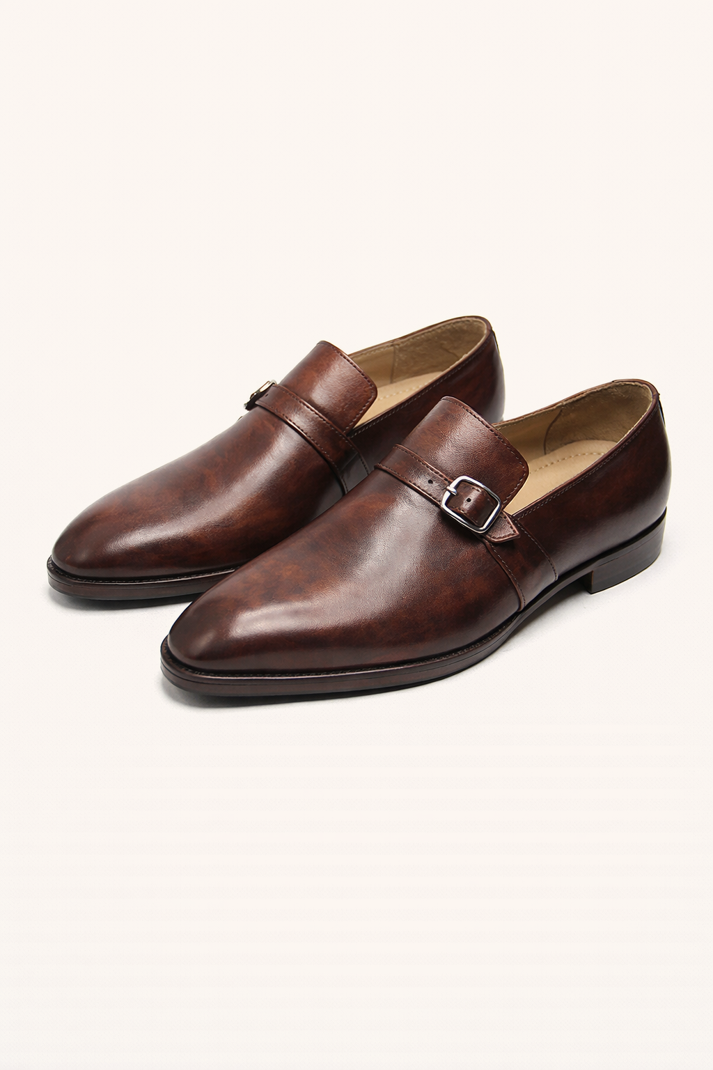 Handcrafted Brown Leather Single Monk Strap Dress Shoes for Men – Premium Formal Footwear