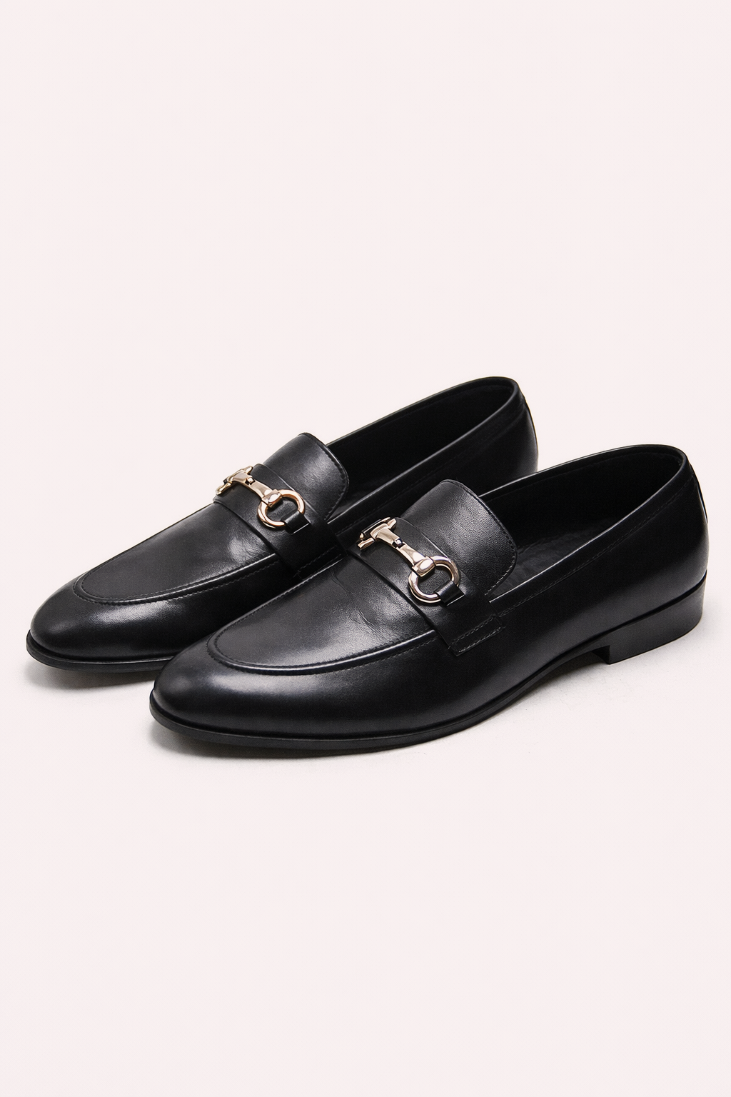 Men’s Black Leather Horsebit Strap Loafers – Premium Formal Slip-On Shoes