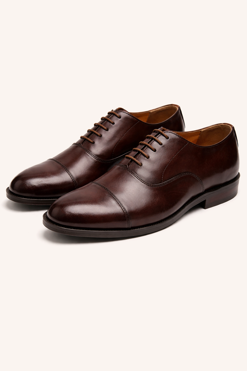 Men’s Dark Brown Cap-Toe Oxford Shoes – Classic Business Dress Shoes