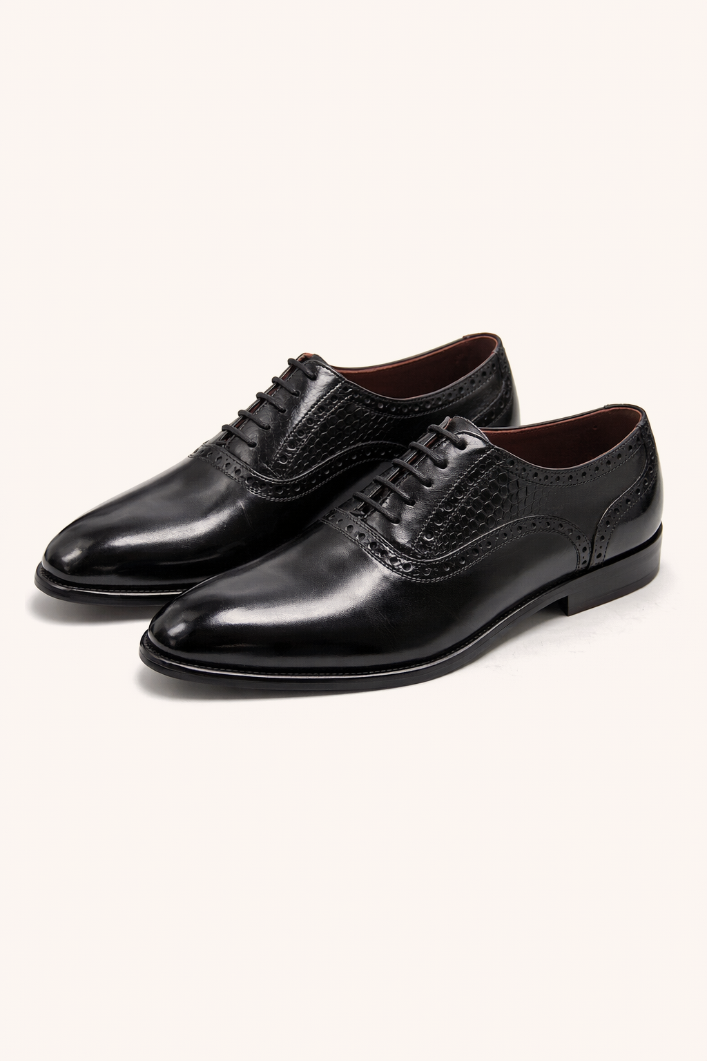 Men’s Leather Oxford Shoes with Textured Detail – Premium Formal Lace-Ups