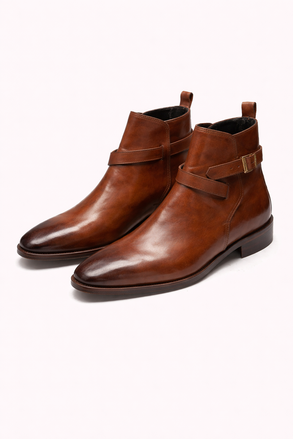 Brown Leather Monk Strap Ankle Boots – Elegant Buckle Boots for Men