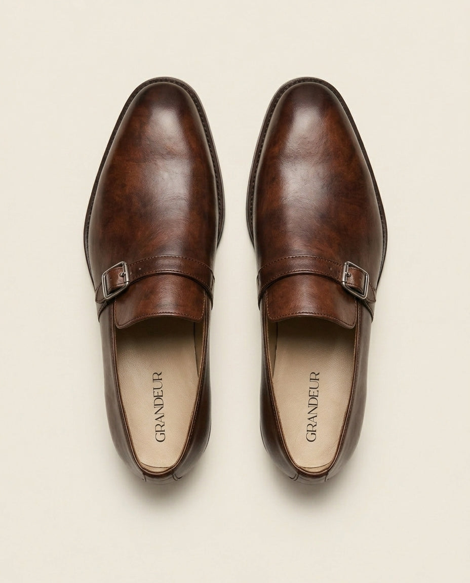 Handcrafted Brown Leather Single Monk Strap Dress Shoes for Men – Premium Formal Footwear